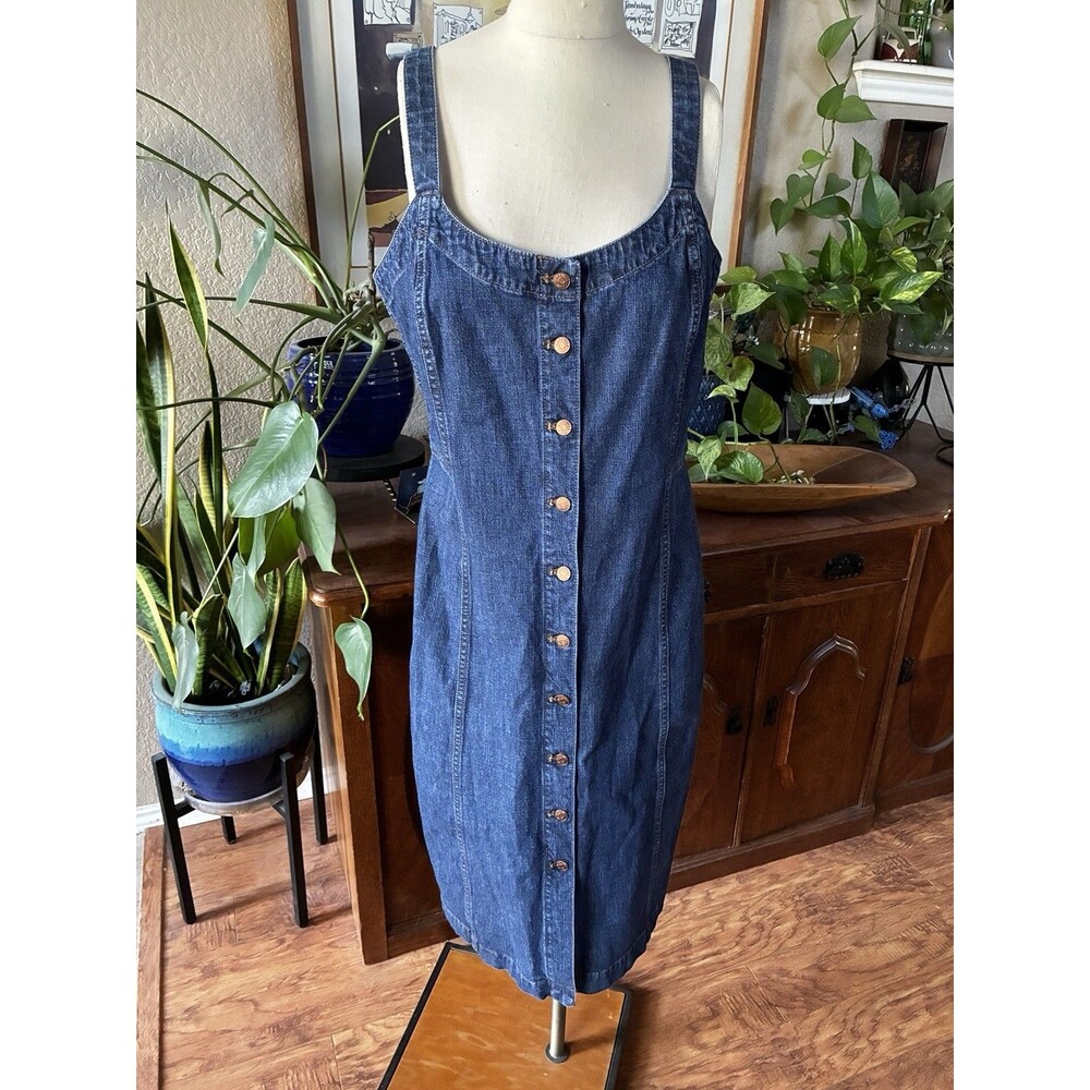 Madewell Denim Button-Front Tank Sun Blue Dress Midi Size 14